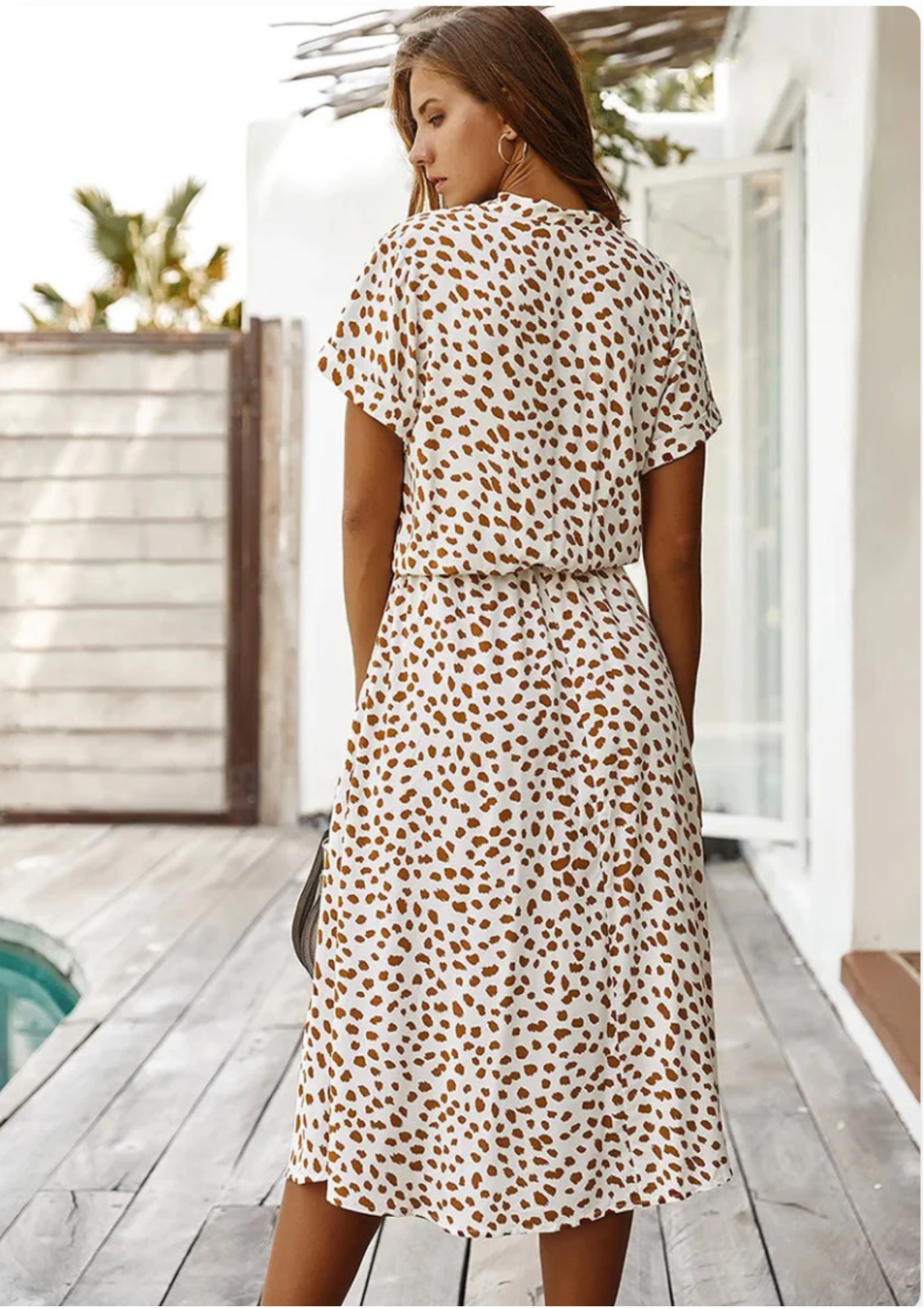 Aurora – Spotted Print Short Sleeve A Line Midi Dress