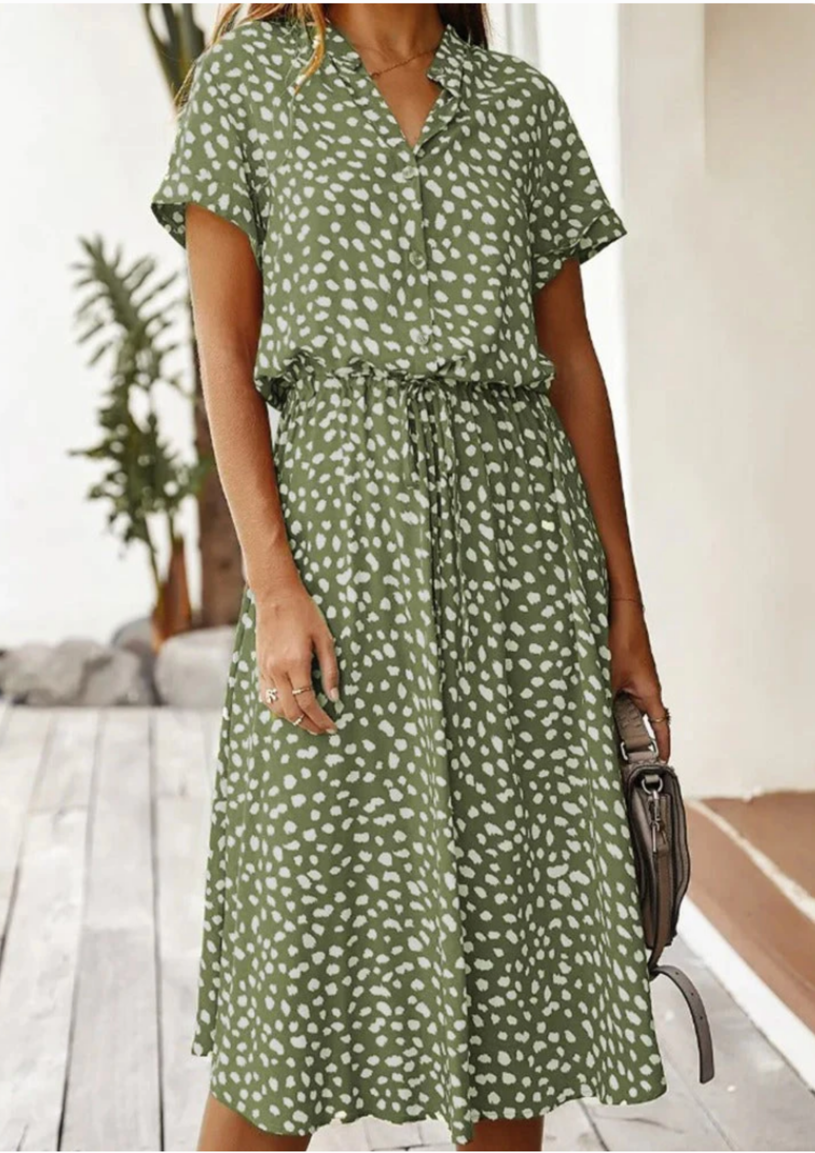 Aurora – Spotted Print Short Sleeve A Line Midi Dress