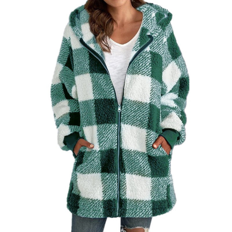 Evangeline – Buffalo Plaid Sherpa Zip Up Jacket