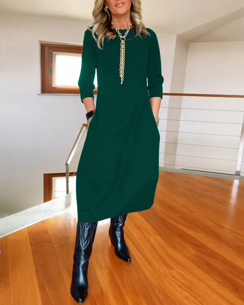 Aaliyah – Scoop Neck Long Sleeve Cocoon Maxi Dress