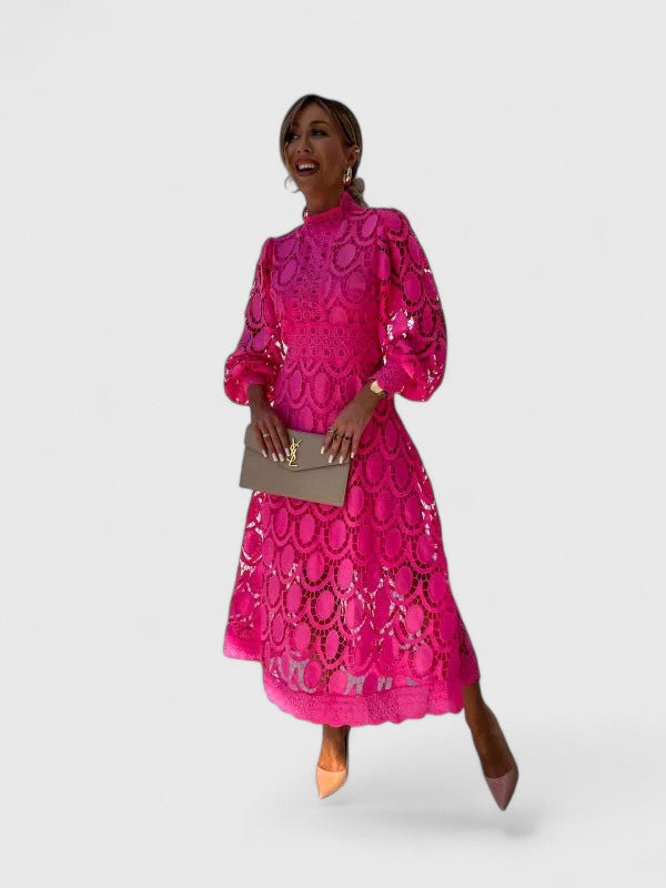 Valerie – Lace Puff Sleeve Evening Maxi Dress
