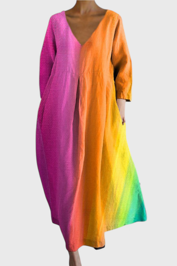 Caroline – Abstract Print V Neck Flowy Midi Dress