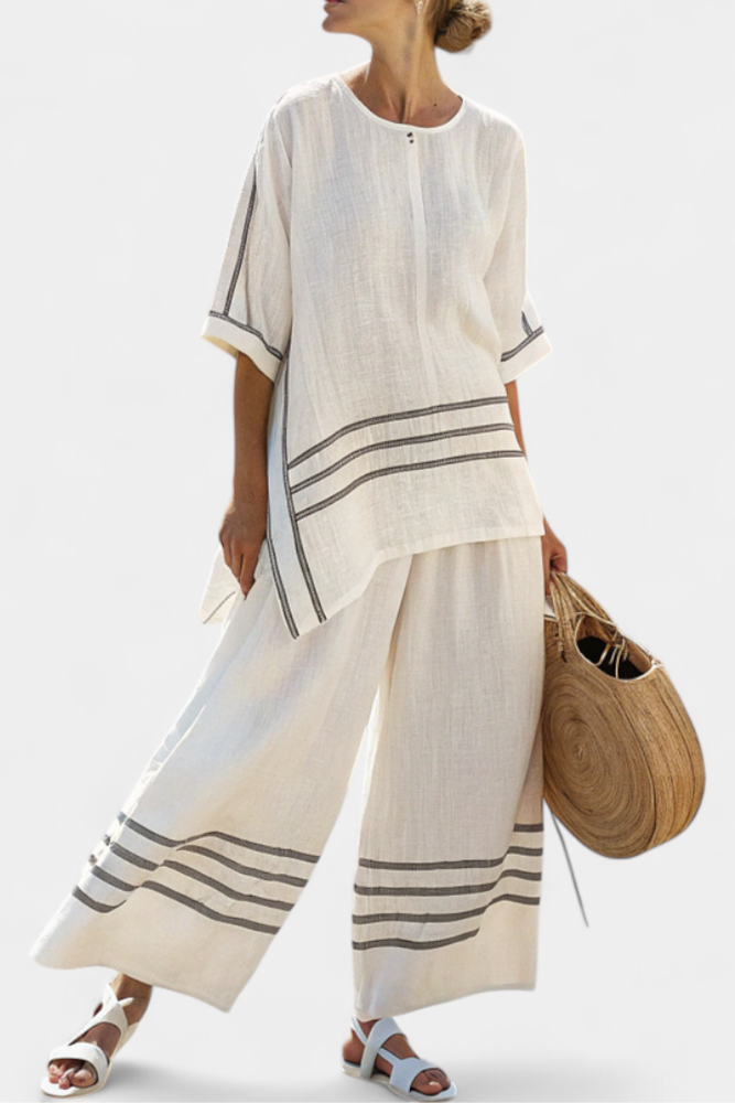 Selena – Contrast Stripe Top and Wide Leg Pants Set