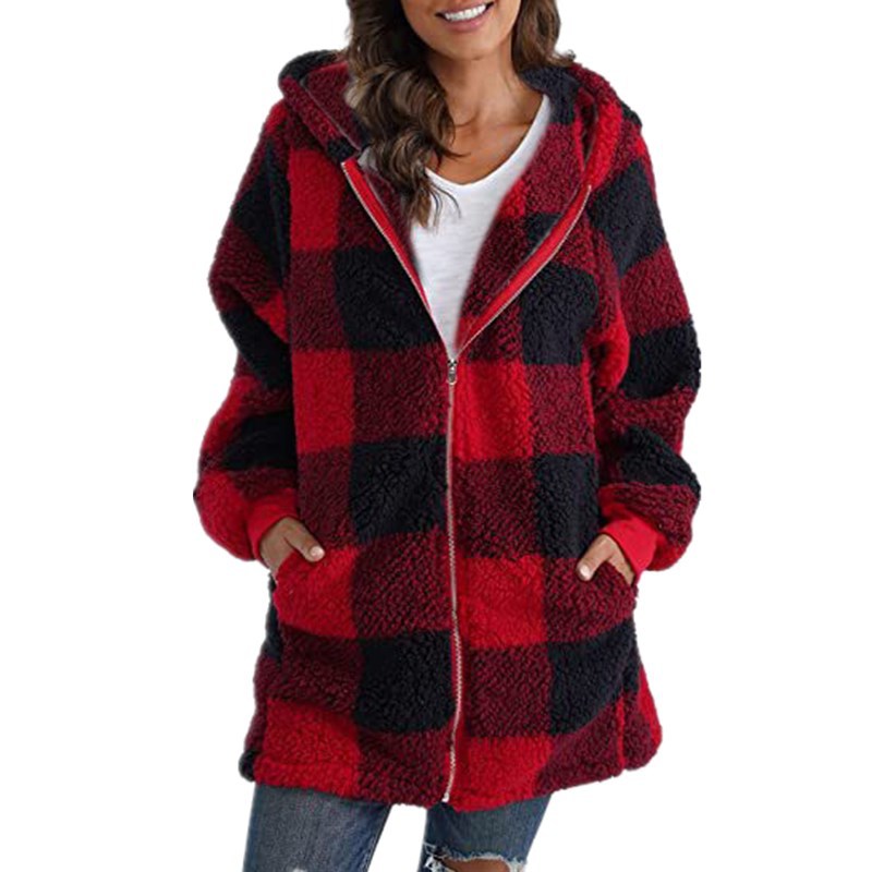 Evangeline – Buffalo Plaid Sherpa Zip Up Jacket
