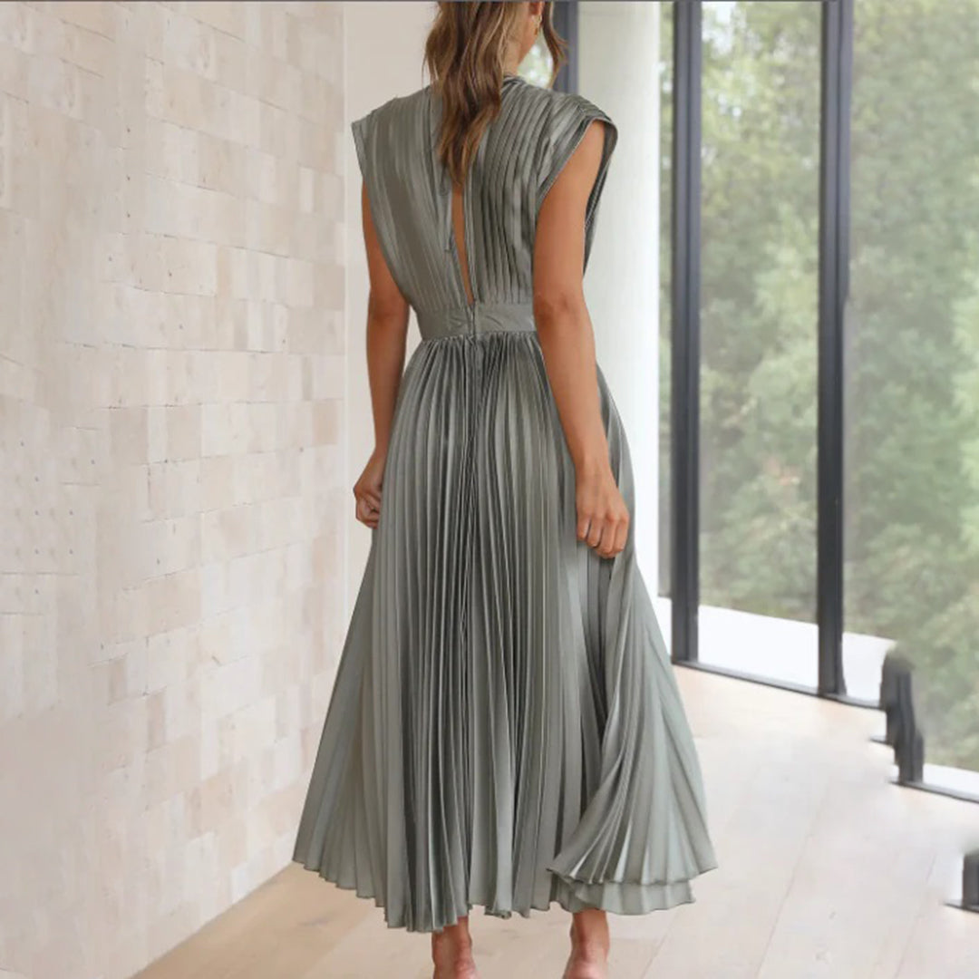 Beatrice – Pleated V Neck Wedding Guest Maxi Dress