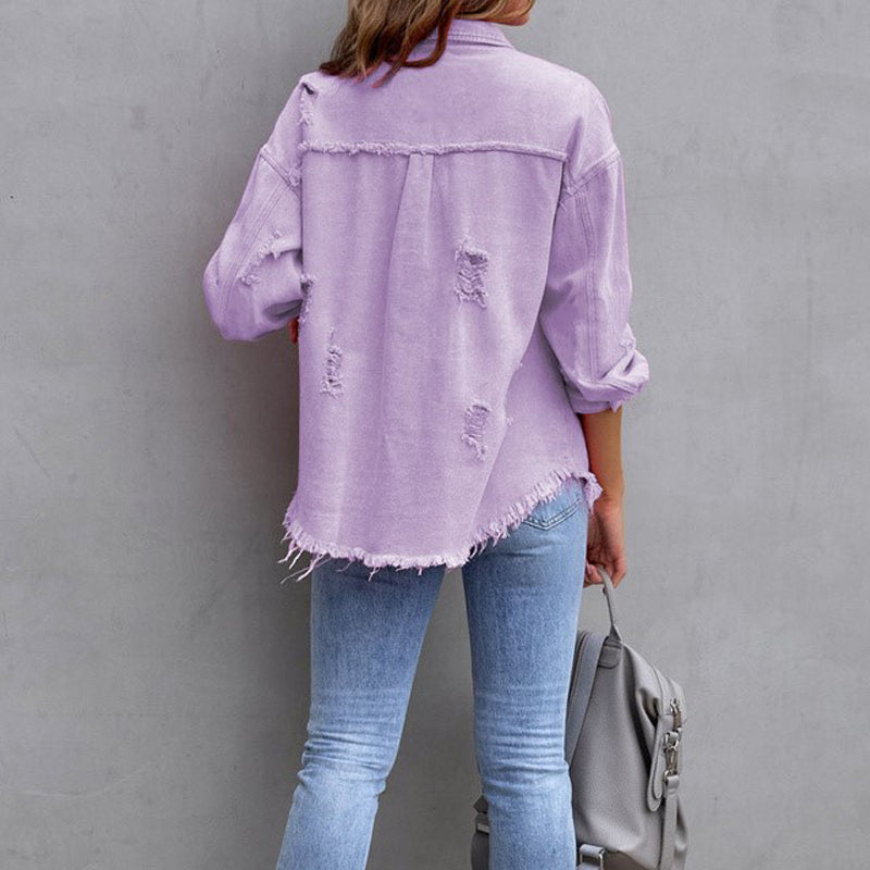 Chloe – Oversized Distressed Denim Jacket