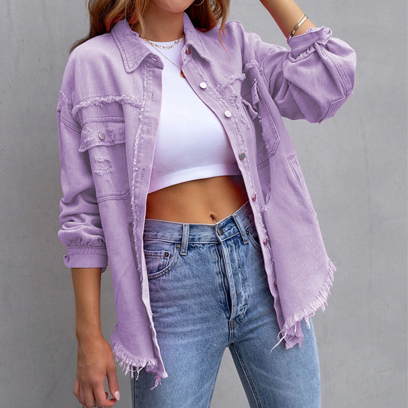 Chloe – Oversized Distressed Denim Jacket