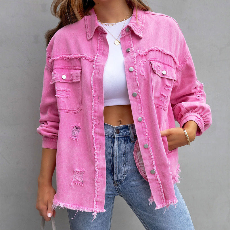 Chloe – Oversized Distressed Denim Jacket