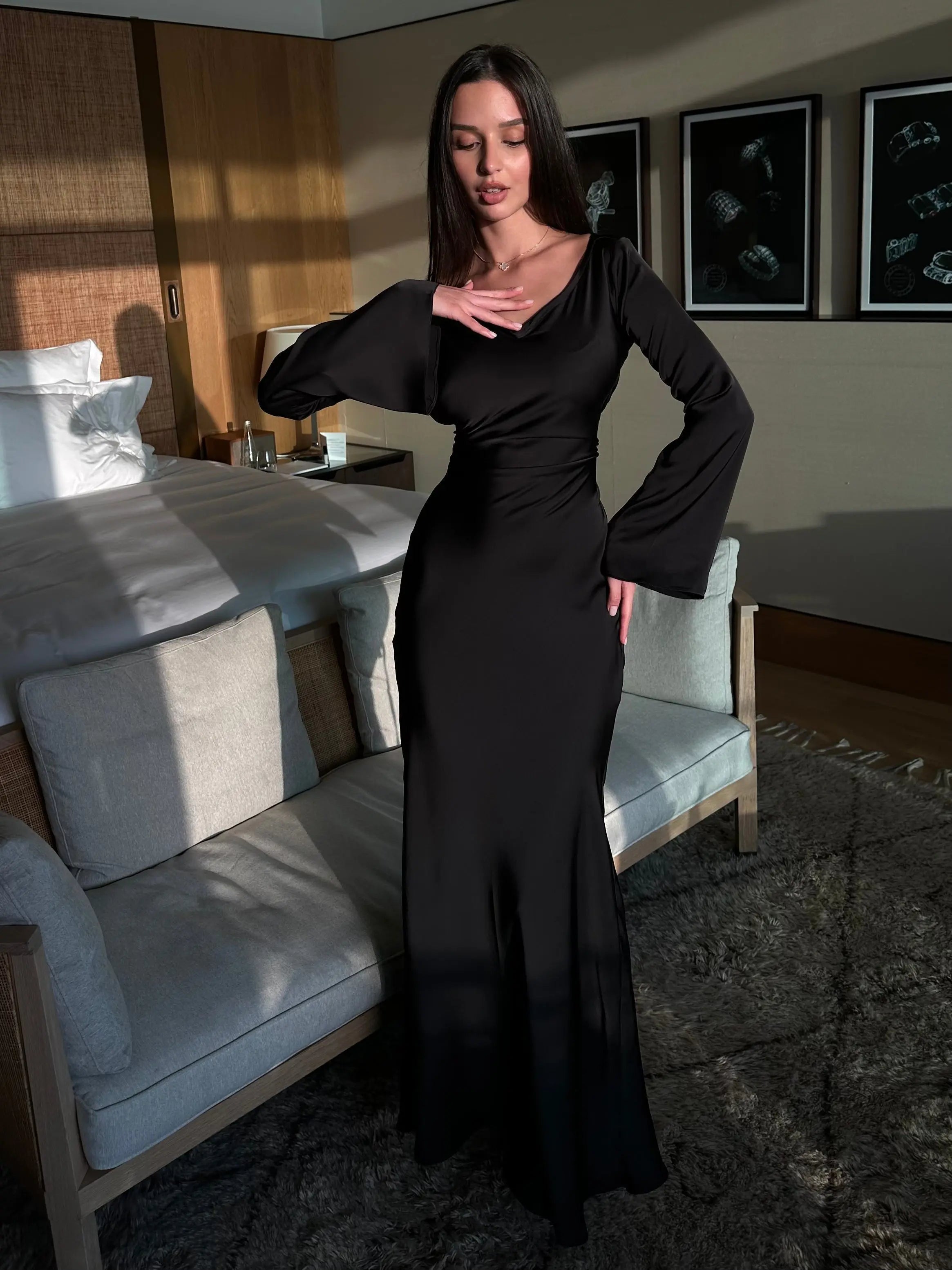 Harper – Satin Long Sleeve Formal Maxi Dress