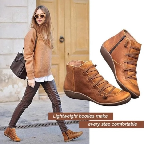 Mia – Leather Round Toe Wedge Ankle Boots