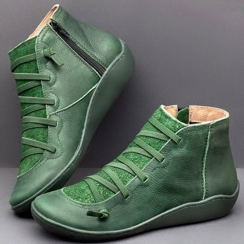 Mia – Leather Round Toe Wedge Ankle Boots