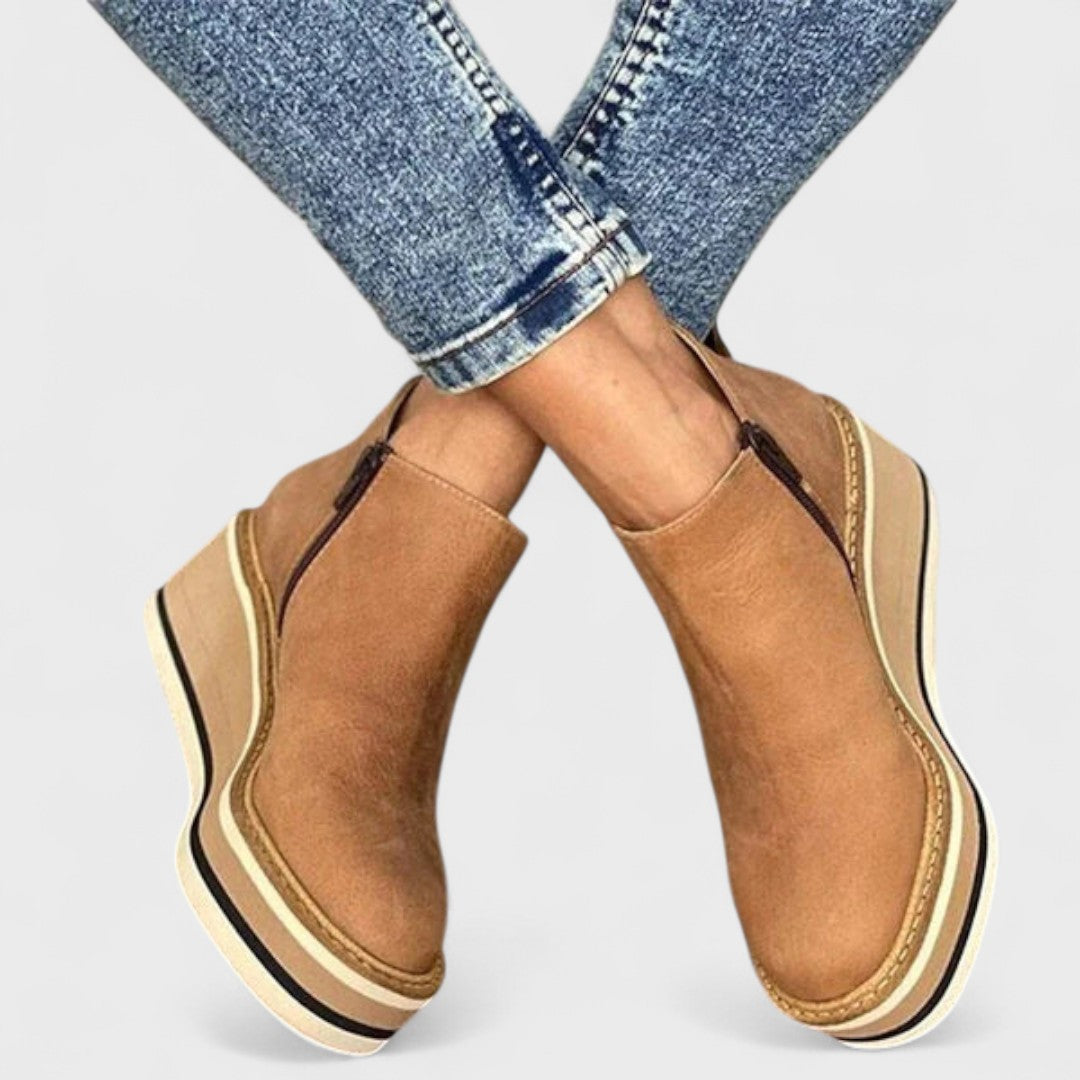 Clara – Suede Wedge Ankle Boots