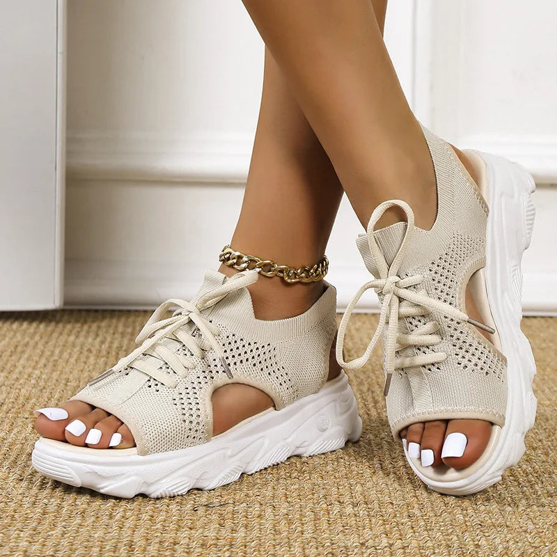 Chloe – Knit Lace Up Platform Sandals