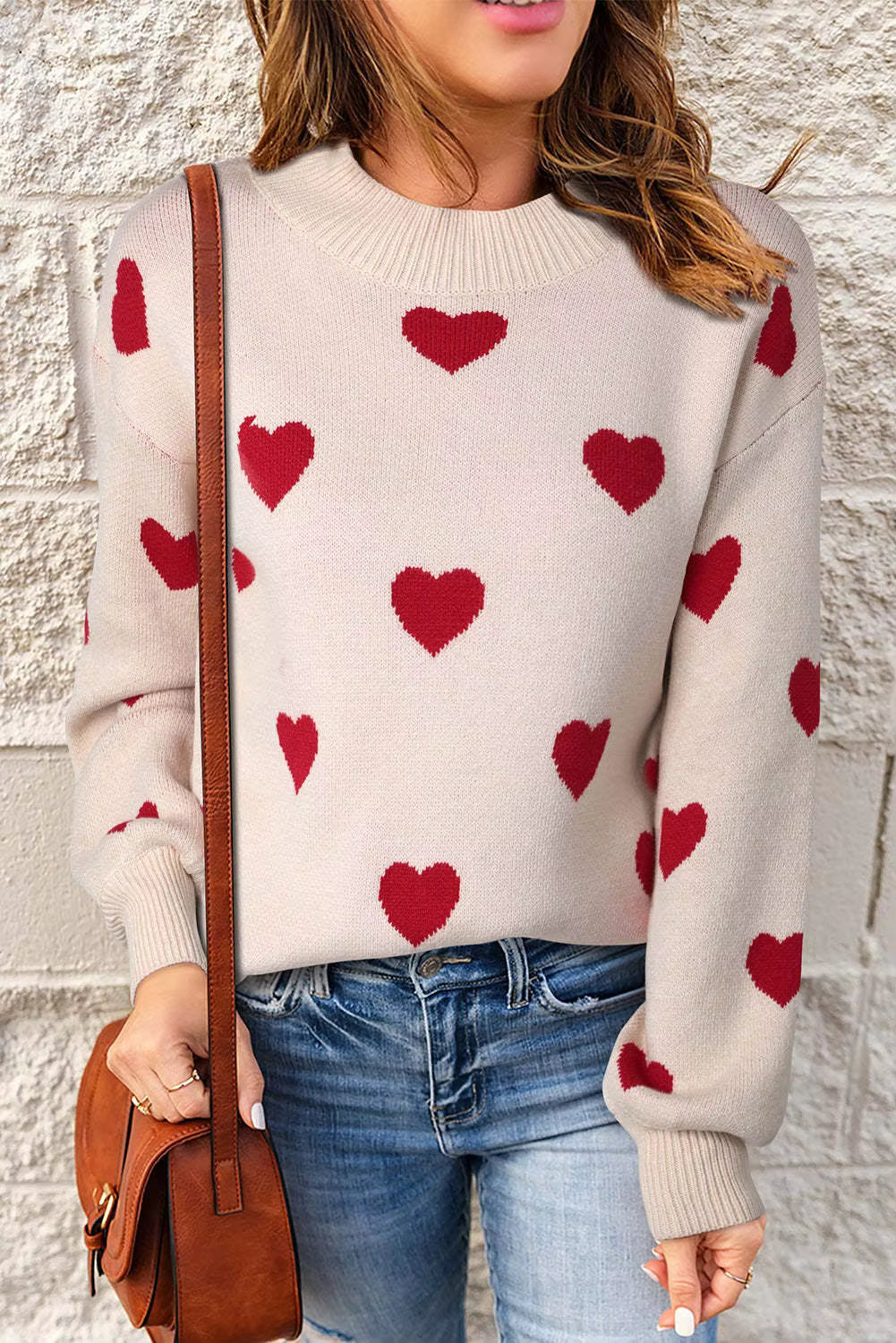 Veronica – Heart Pattern Crew Neck Sweater