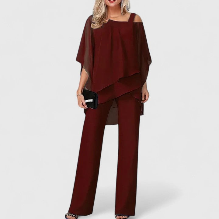 Sadie – Asymmetrical Tiered Top and Wide Leg Pants Set