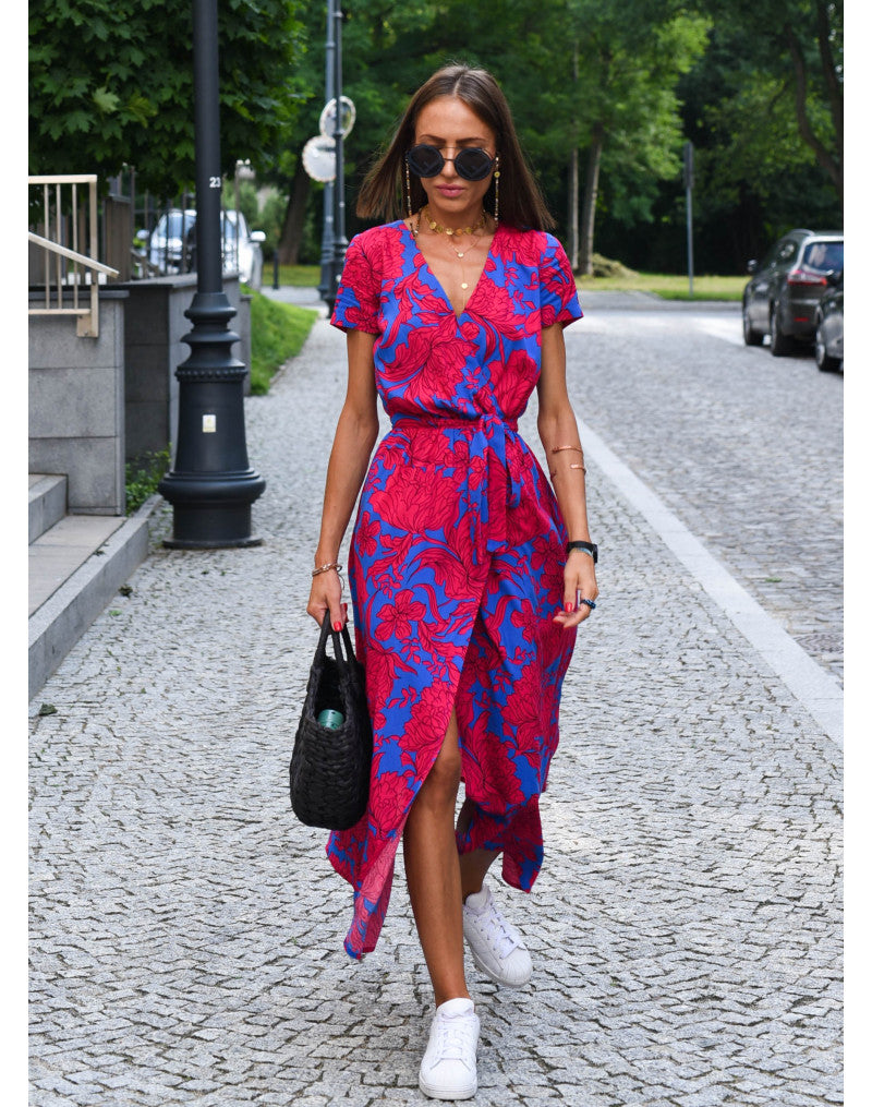 Rosalie – Floral Print Wrap Summer Midi Dress