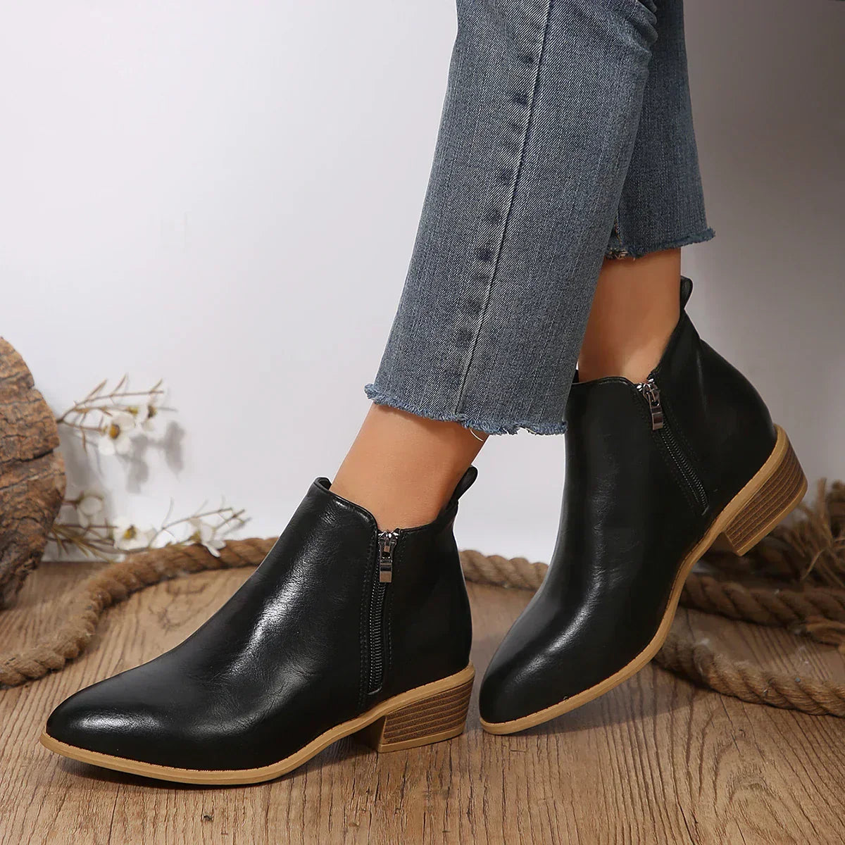Freya – Leather Block Heel Ankle Boots