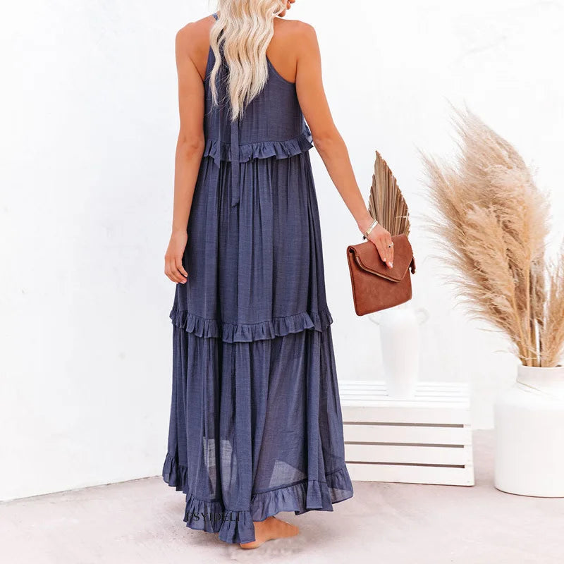 Clementine – High Neck Tiered Ruffle Summer Wedding Guest Maxi Dress