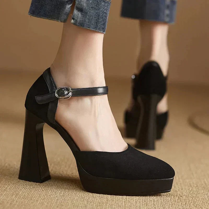 Amelia – Suede Ankle Strap Platform Pumps