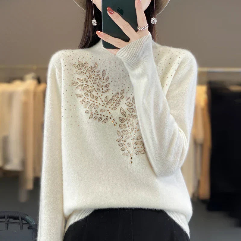 Frances – Embellished Mock Neck Knit Sweater