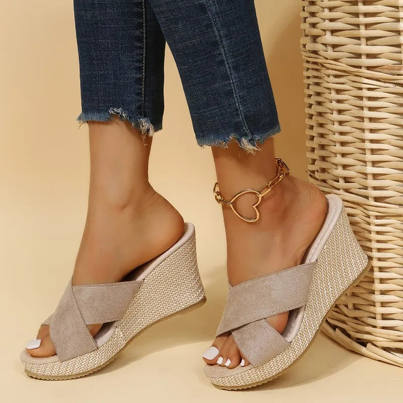 Scarlett – Criss Cross Open Toe Wedge Slide Sandals