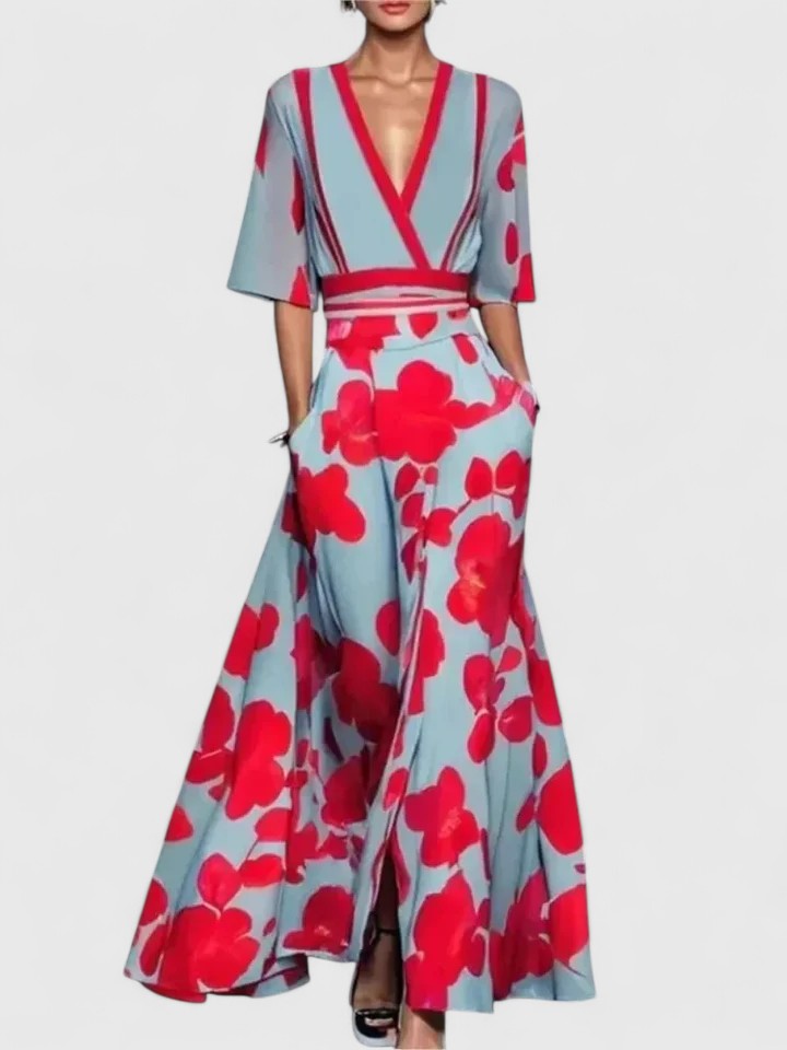 Kennedy – Floral Print Wrap A Line Maxi Dress