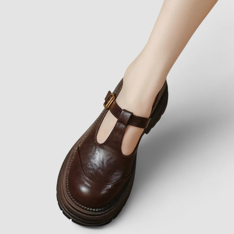 Noelle – Leather T Strap Platform Mary Jane Shoes
