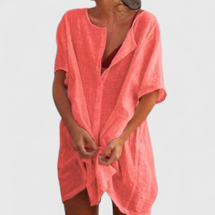 Gianna – V Neck 3/4 Sleeve Beach Tunic Dress