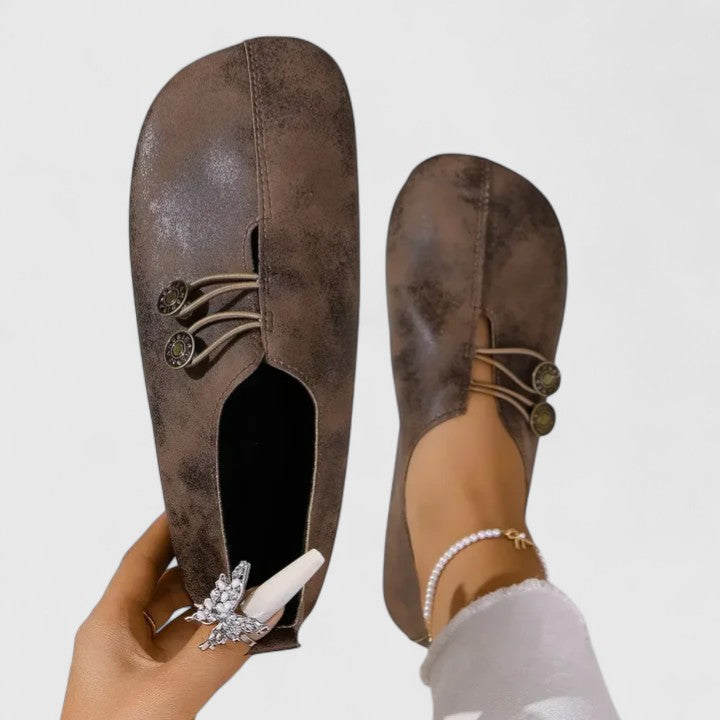Layla – Faux Leather Round Toe Slip On Flats