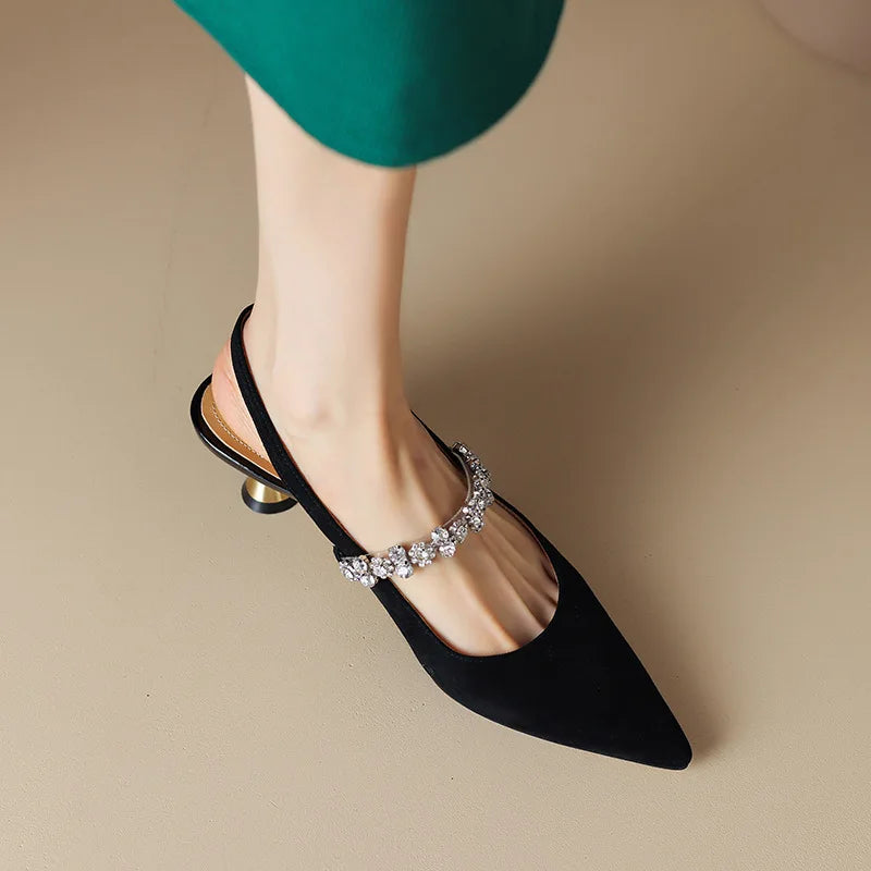 Genevieve – Crystal Slingback Pointed Toe Pumps