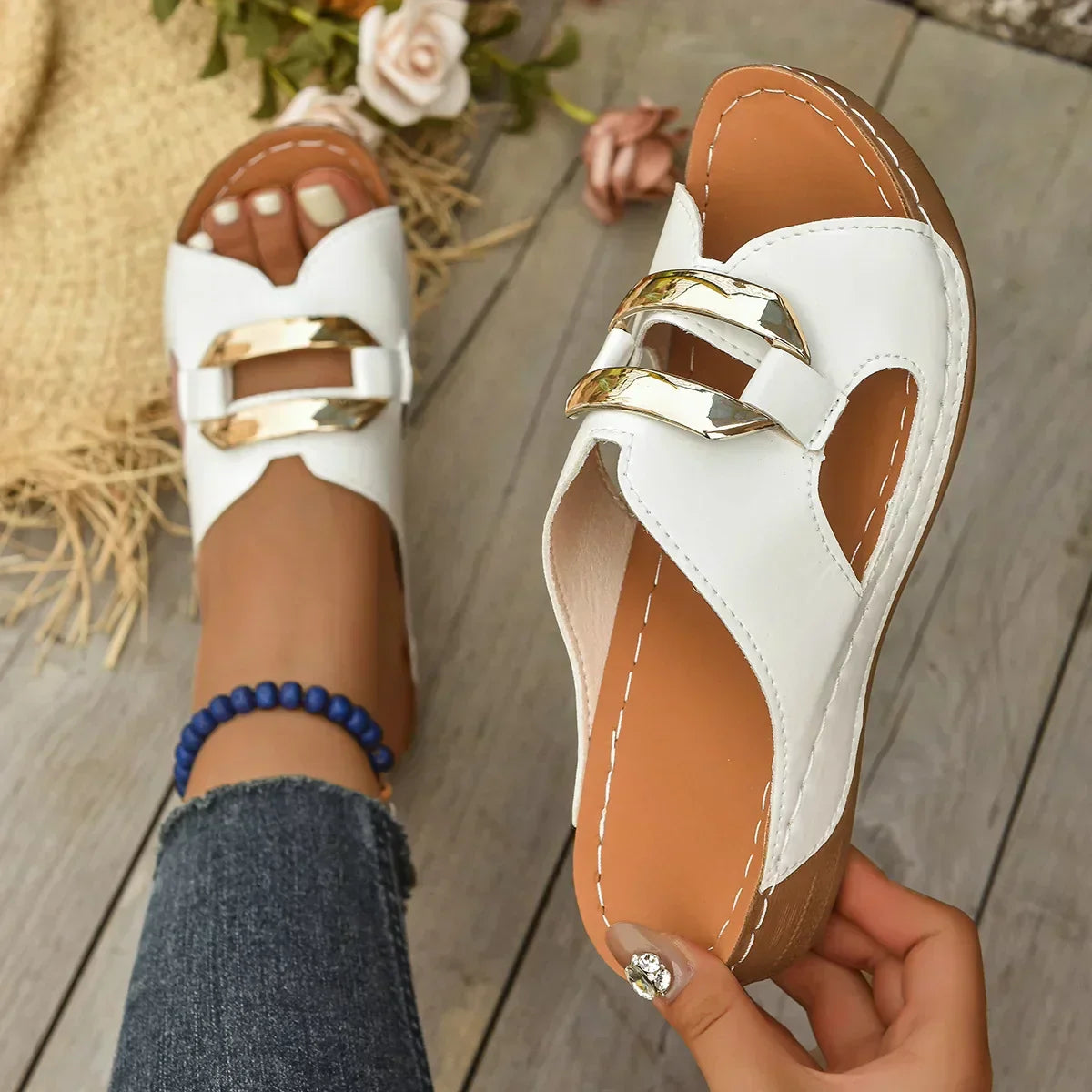 Sabrina – Open Toe Low Wedge Slide Sandals
