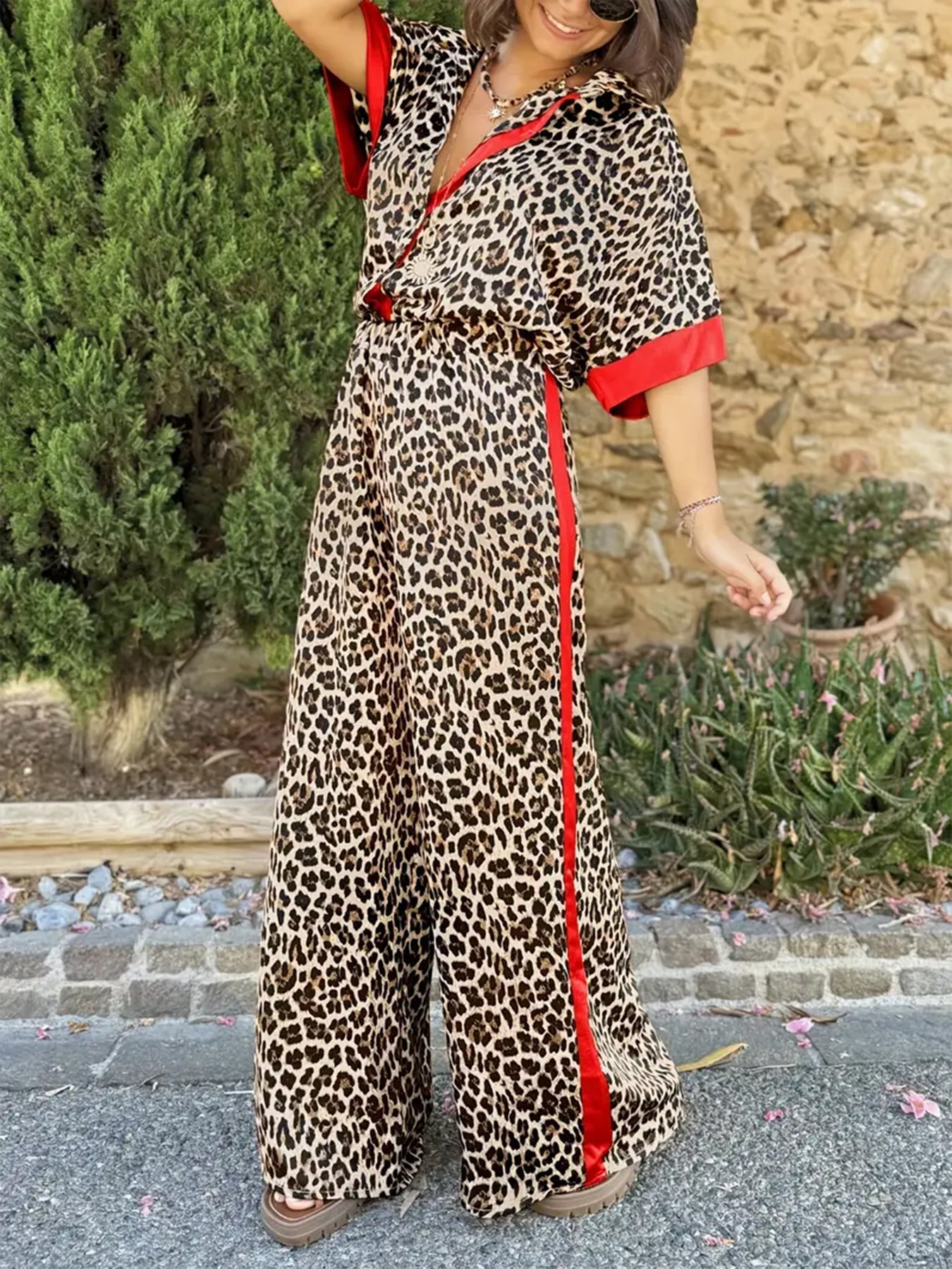 Grace – Leopard Print Shirt and Wide Leg Pants Set