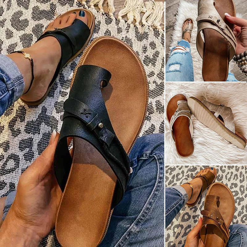 Aurora – Boho Toe Ring Flat Slide Sandals