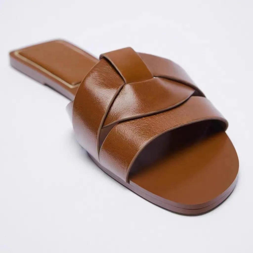 Allison – Crossover Strap Flat Slide Sandals