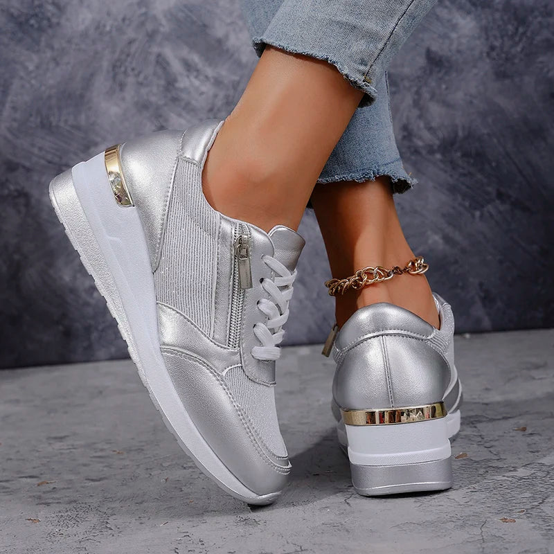 Della – Metallic Hidden Wedge Platform Sneakers