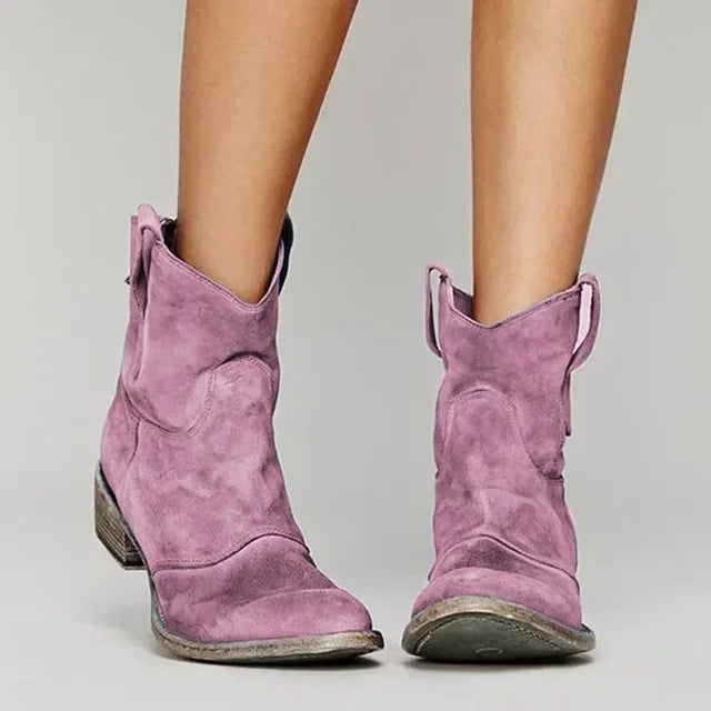 Scarlett – Suede Fringe Western Ankle Boots