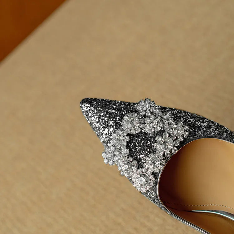 Cora – Glitter Pointed Toe Block Heel Pumps