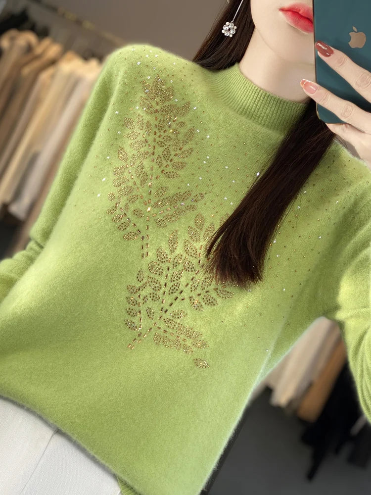 Frances – Embellished Mock Neck Knit Sweater
