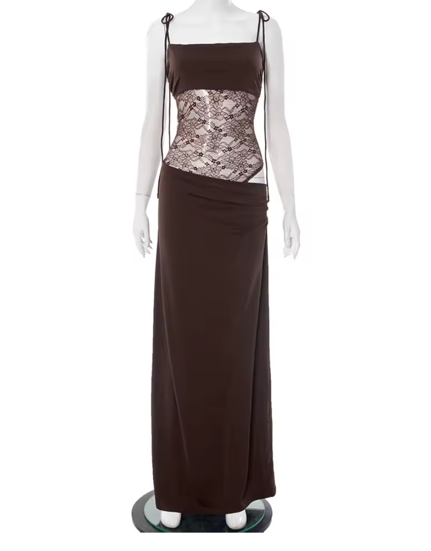 Eden – Lace Panel Bodycon Evening Maxi Dress