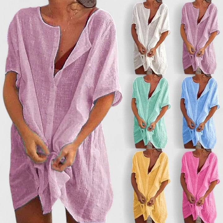 Gianna – V Neck 3/4 Sleeve Beach Tunic Dress