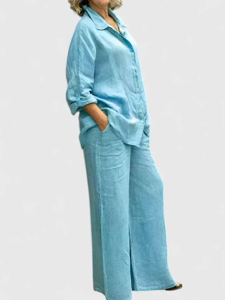 Felicity – Button Up Shirt And Wide Leg Pants Set