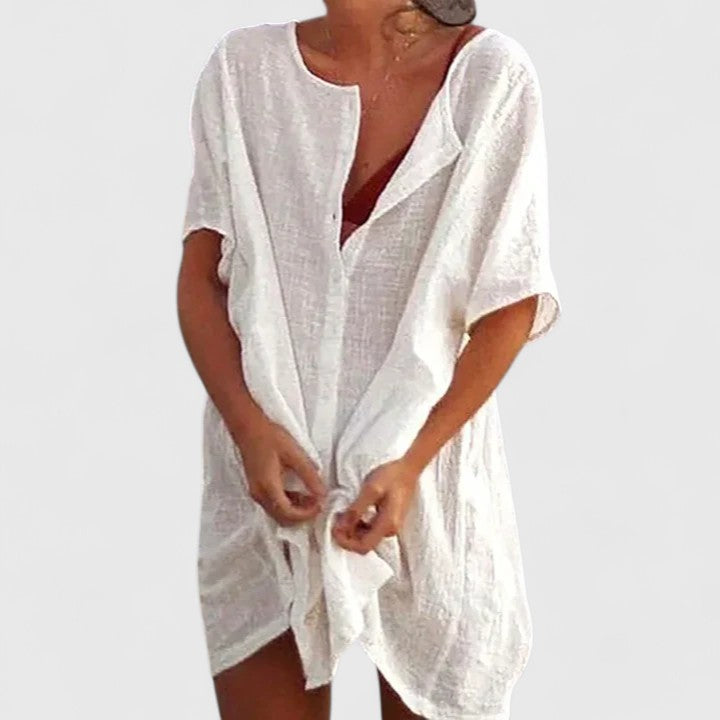 Gianna – V Neck 3/4 Sleeve Beach Tunic Dress