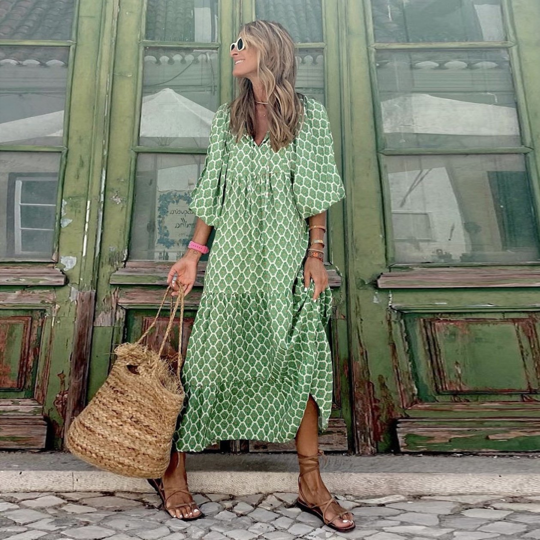 Signe – Ditsy Floral Puff Sleeve Boho Midi Dress