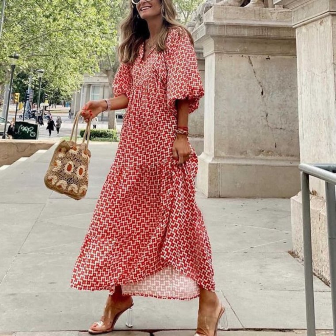 Signe – Ditsy Floral Puff Sleeve Boho Midi Dress