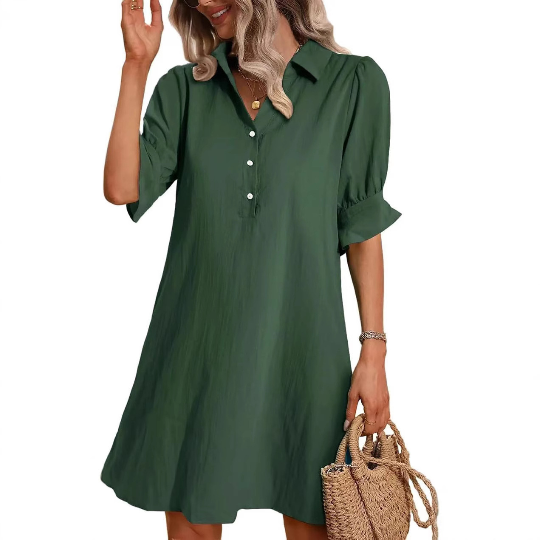 Skylar – Collared Long Sleeve Swing Mini Shirt Dress