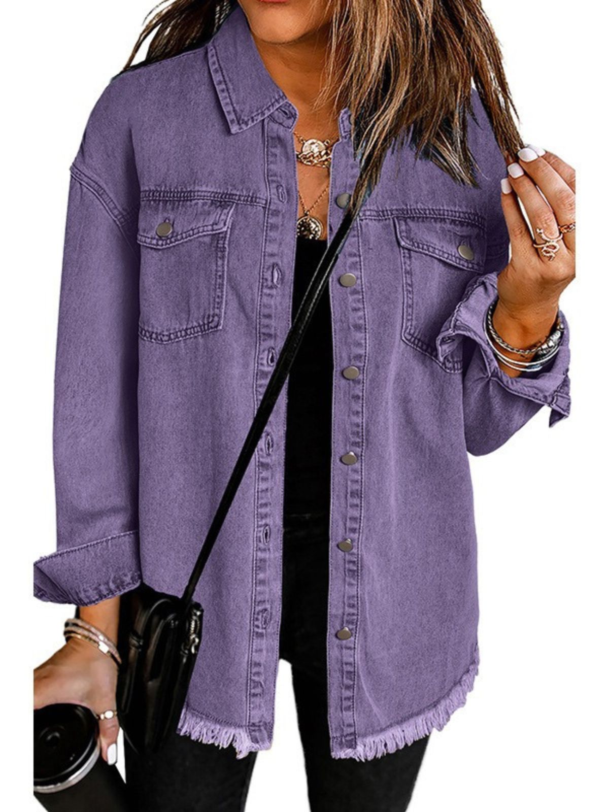 Eliza – Distressed Button Up Denim Jacket