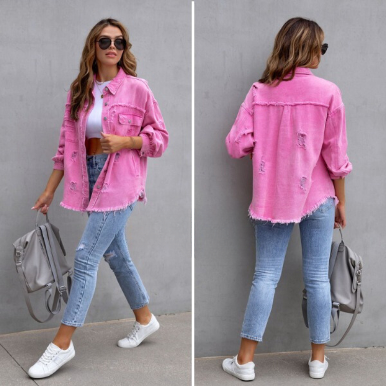 Chloe – Oversized Distressed Denim Jacket