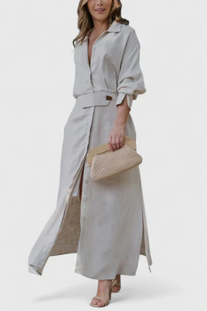 Bianca – Collared Long Sleeve Maxi Shirt Dress