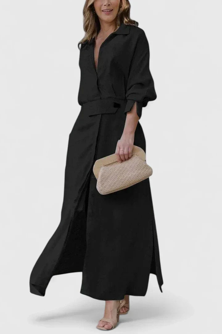 Bianca – Collared Long Sleeve Maxi Shirt Dress