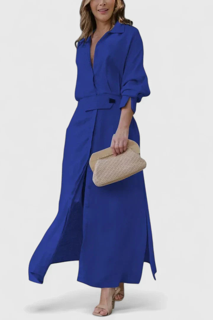 Bianca – Collared Long Sleeve Maxi Shirt Dress